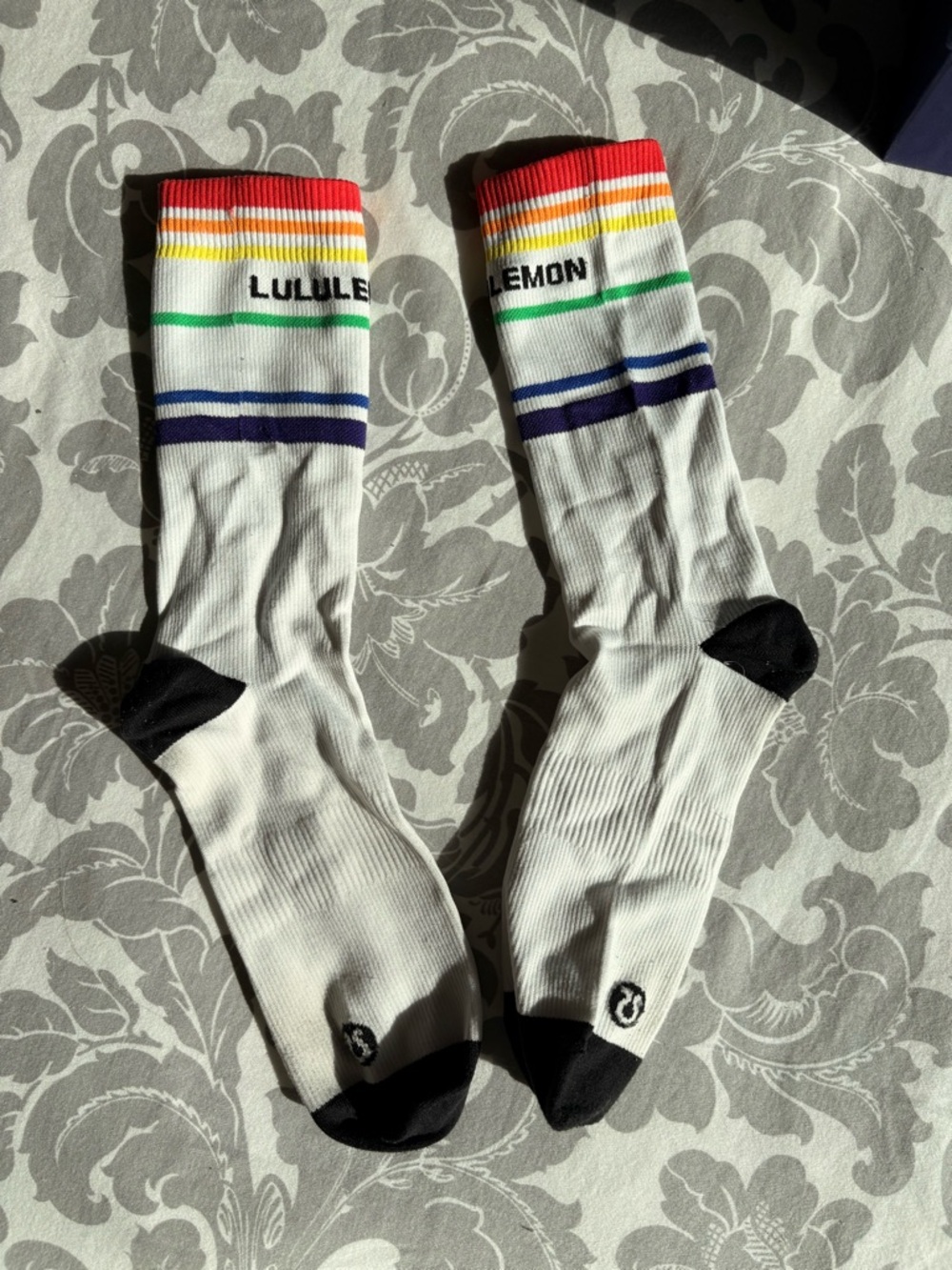 lululemon athletica White Crew Socks with Rainbow Stripes